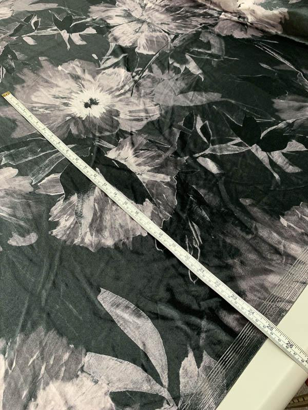 Bold Romantic Floral Stretch Printed Velvet - Grey / White / Black