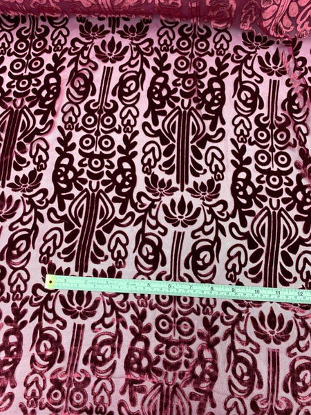 Damask-Style Burnout Velvet - Wine Red | FABRICS & FABRICS – Fabrics ...