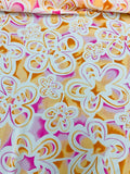Groovy Floral Printed Silk Crepe de Chine - Orange / White / Pink