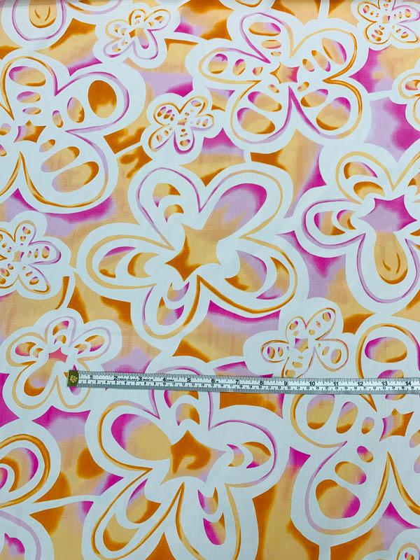 Groovy Floral Printed Silk Crepe de Chine - Orange / White / Pink