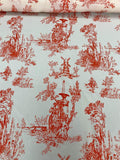 Toile Printed Silk Crepe de Chine - Blood Orange / White
