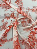 Toile Printed Silk Crepe de Chine - Blood Orange / White