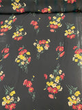 Floral Bouquets Printed Silk Georgette - Black / Maroon / Yellow