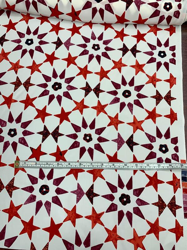 Stars Printed Silk Crepe de Chine - Red / Plum / White