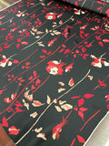 Floral Vines Printed Silk Charmeuse - Red / Black / White