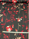 Floral Vines Printed Silk Charmeuse - Red / Black / White