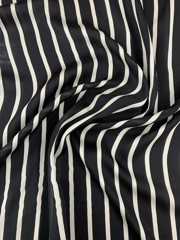 Striped Printed Silk Georgette - Black/White