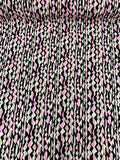 Art Deco Linear Pattern Printed Silk Crepe de Chine - Pink / Black / Taupe