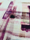 Painterly Brushstrokes Printed Silk Crepe de Chine - Purple / Plum / Pink / White