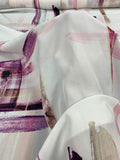 Painterly Brushstrokes Printed Silk Crepe de Chine - Purple / Plum / Pink / White