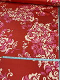 Romantic Damask-Floral Printed Silk Charmeuse - Red / Pink