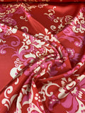 Romantic Damask-Floral Printed Silk Charmeuse - Red / Pink