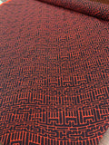 Graphic Wavy Linear Art Deco Printed Stretch Silk Georgette - Red / Black
