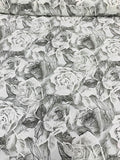 Floral Sketch Printed Silk Ottoman - Grey / White