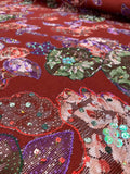 Novelty Sequined Floral Embroidered Wool Coating - Red / Purple / Green