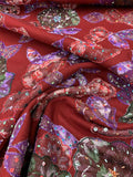 Novelty Sequined Floral Embroidered Wool Coating - Red / Purple / Green