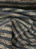 Metallic Foil Striped Printed Woven Wool Tweed Coating - Black / Gold