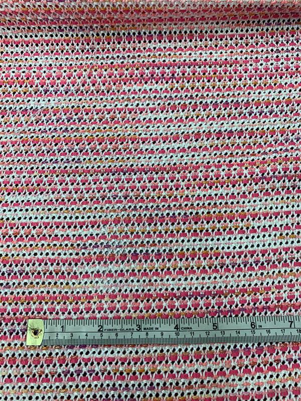 Woven Open-Weave Tweed - Pink / White / Coral