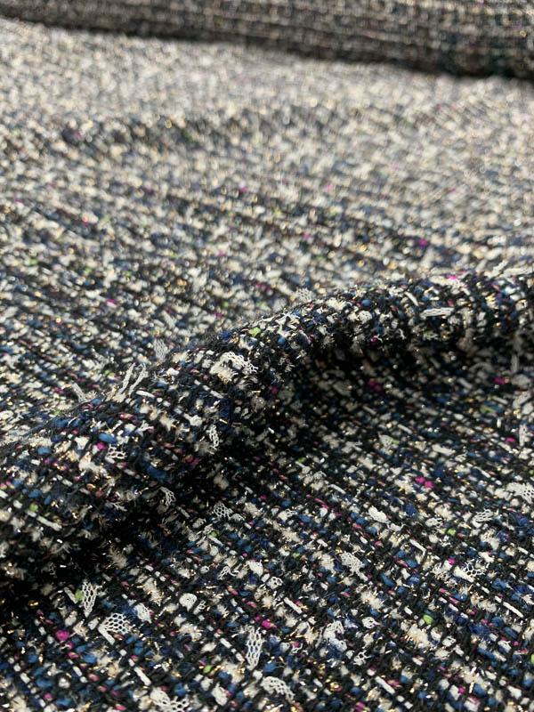 Chanel-Like Wool Tweed with Lurex - Navy / Black / White / Gold / Multi