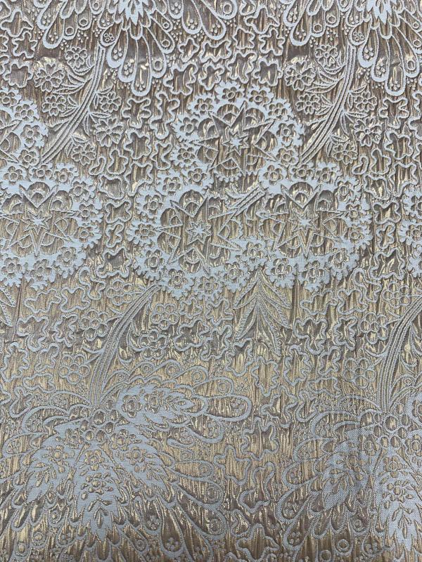Groovy Stars and Floral Textured Metallic Brocade - Gold / Off-White