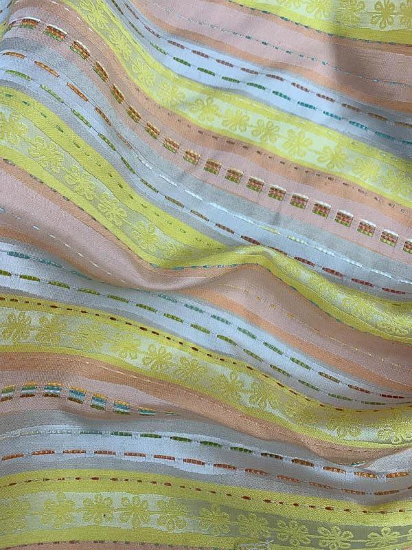 Horizontal Striped Brocade with Raffia Stitching - Multicolor