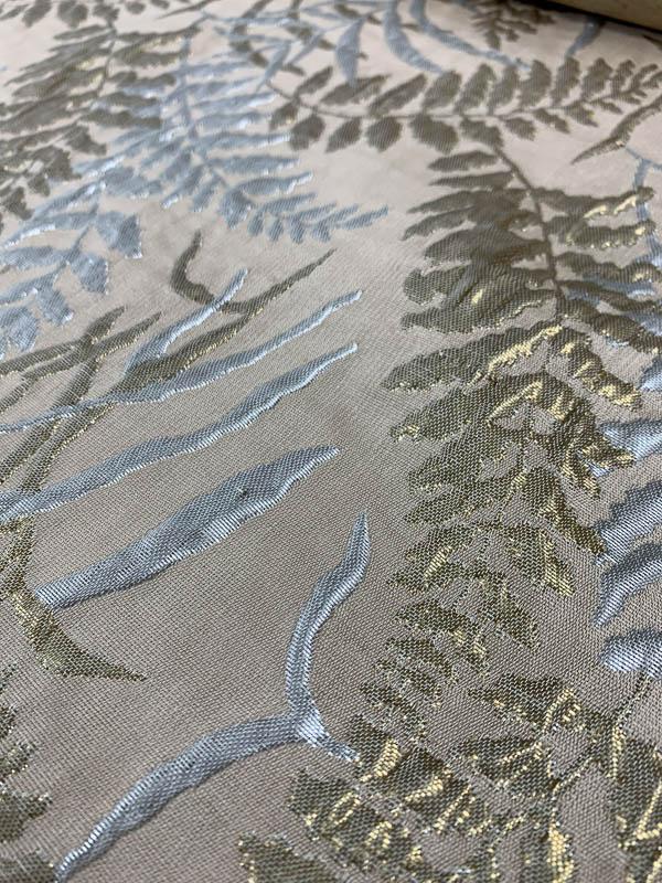 Fern Leaf Textured Metallic Brocade - Gold / Silver / Taupe