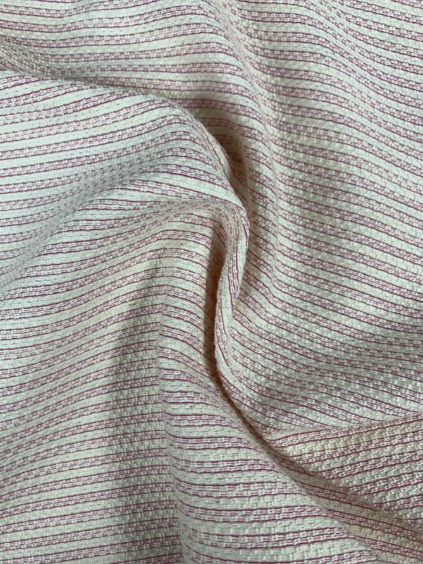 Horizontal Striped Woven Suiting Cream/Magenta FABRICS