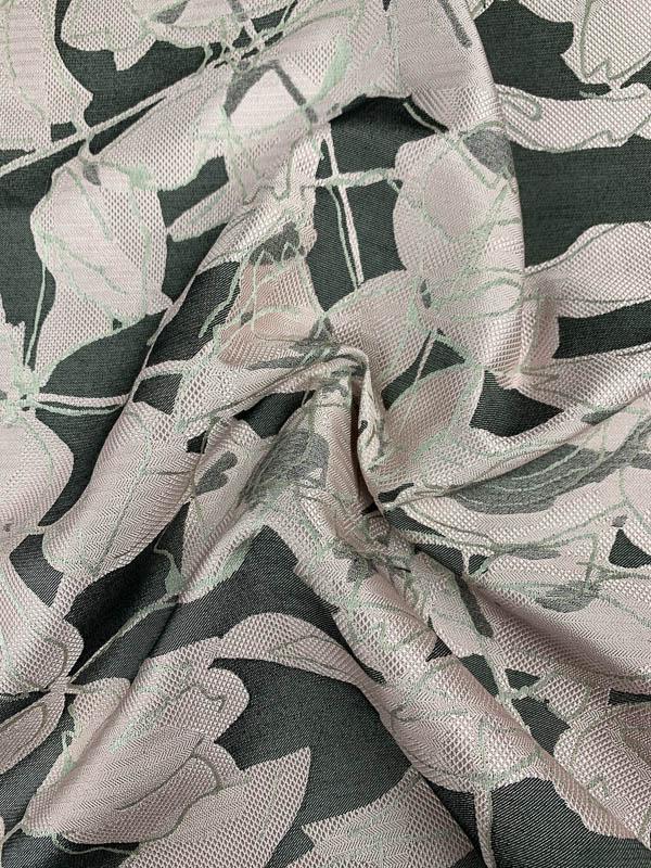 Abstract Stems and Floral Brocade - Grey / Dusty Pink
