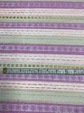 Horizontal Striped Brocade with Raffia Stitching - Purple / Pink / Taupe