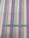 Horizontal Striped Brocade with Raffia Stitching - Purple / Pink / Taupe