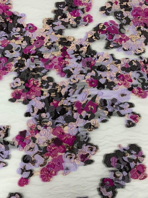 Pamella Roland Floral Matelassé Silk Organza - Magenta / Lilac / Plum / White