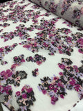 Pamella Roland Floral Matelassé Silk Organza - Magenta / Lilac / Plum / White