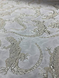 Lizards Textured Metallic Brocade with Fused Back - White / Ivory / Silver