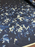 Pamella Roland Floral Border Printed Silk and Poly Zibeline - Navy / Blue / White