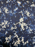 Pamella Roland Floral Border Printed Silk and Poly Zibeline - Navy / Blue / White
