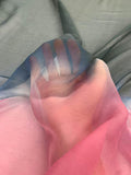 Ombré Tie-Dye Crinkled Silk Chiffon - Teal / Blue / Pink