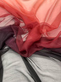 Ombré Crinkled Silk Chiffon - Black / Burgundy / Coral