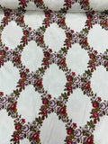 Floral Lattice Printed Stretch Silk Jacquard - Multicolor / Ivory