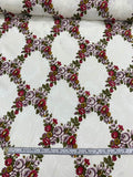 Floral Lattice Printed Stretch Silk Jacquard - Multicolor / Ivory
