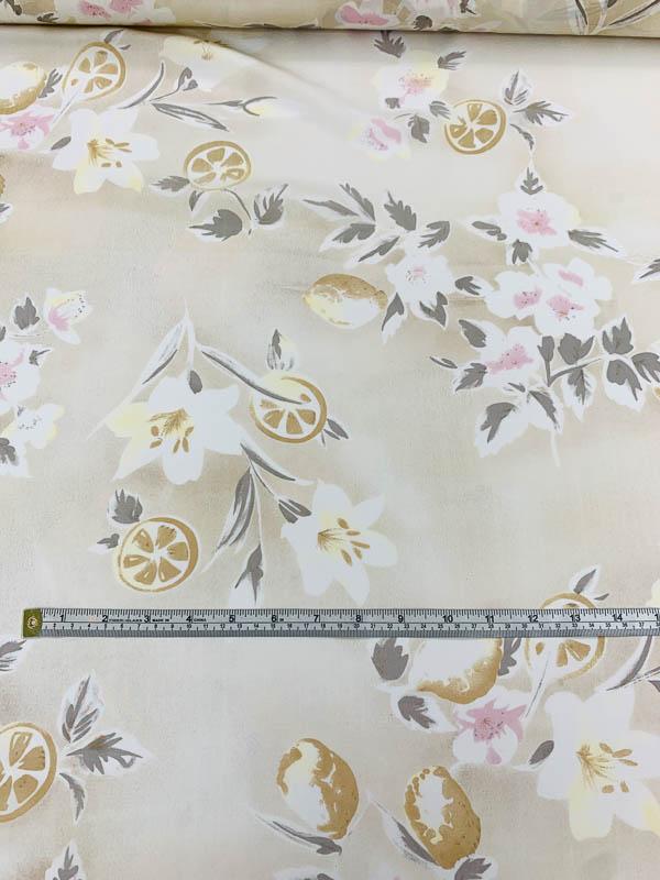 Fruits and Floral Distressed-Look Printed Silk Crepe de Chine - Beige / Grey / Off-White