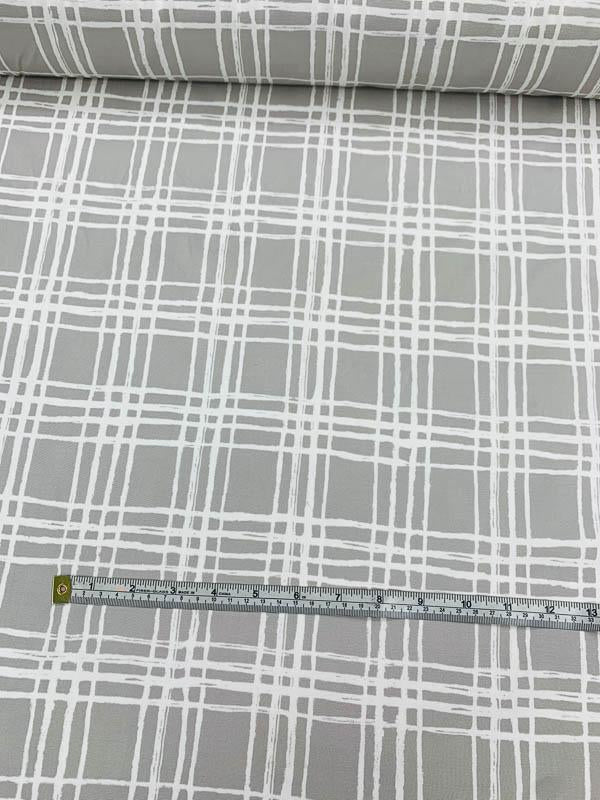 Painterly Open Windowpane Plaid Printed Silk and Cotton Faille - Grey / Ivory