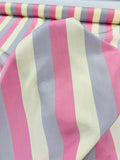 Vertical Striped Printed Heavy Silk Habotai - Pink / Cream / Lavender
