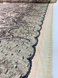 Floral and Lace-Scallop Double-Border Pattern Printed Silk Habotai - Blush / Black / Taupe / Pink