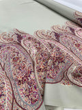 Paisley Border-Pattern Printed 2-Ply Silk Crepe de Chine Panel - Grey / Multicolor