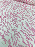Abstract Sketch Printed Silk Georgette - Magenta / White