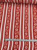 Vertical Striped and Floral Printed Silk Georgette - Red / White