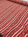 Vertical Striped and Floral Printed Silk Georgette - Red / White