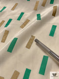 Floating Rectangles Printed and Foiled Silk Crepe de Chine - Cream / Aqua Green / Gold