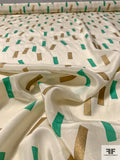 Floating Rectangles Printed and Foiled Silk Crepe de Chine - Cream / Aqua Green / Gold