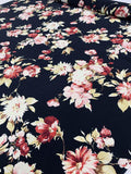 Romantic Floral Printed Silk Crepe de Chine - Maroon / Yellow / Black